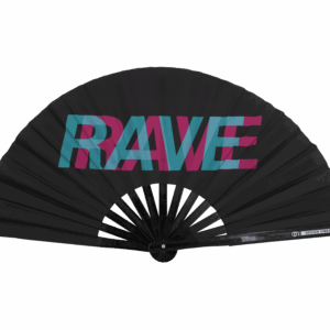 Éventail de festival « RAVE » noir, bleu sarcelle et rose – Accessoire techno et rave