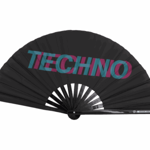 Éventail de festival « TECHNO » noir, bleu sarcelle et rose – Techno & Rave